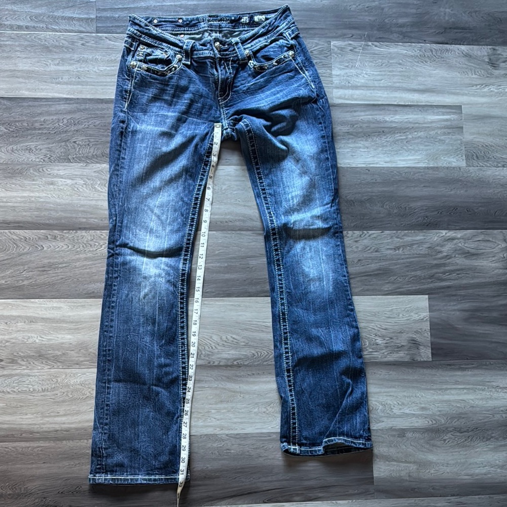 Miss Me Blue Boot Cut Jeans with Distressing